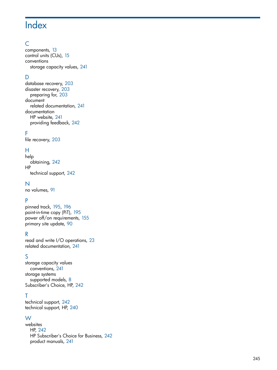 Index | HP XP Continuous Access Software User Manual | Page 245 / 245