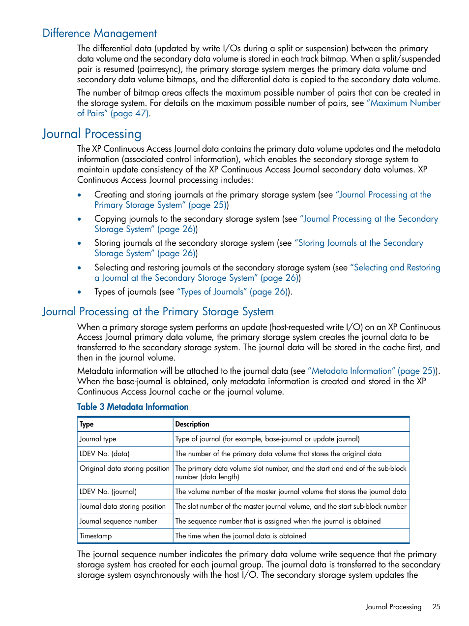 Difference management, Journal processing, Journal processing at the primary storage system | HP XP Continuous Access Software User Manual | Page 25 / 245