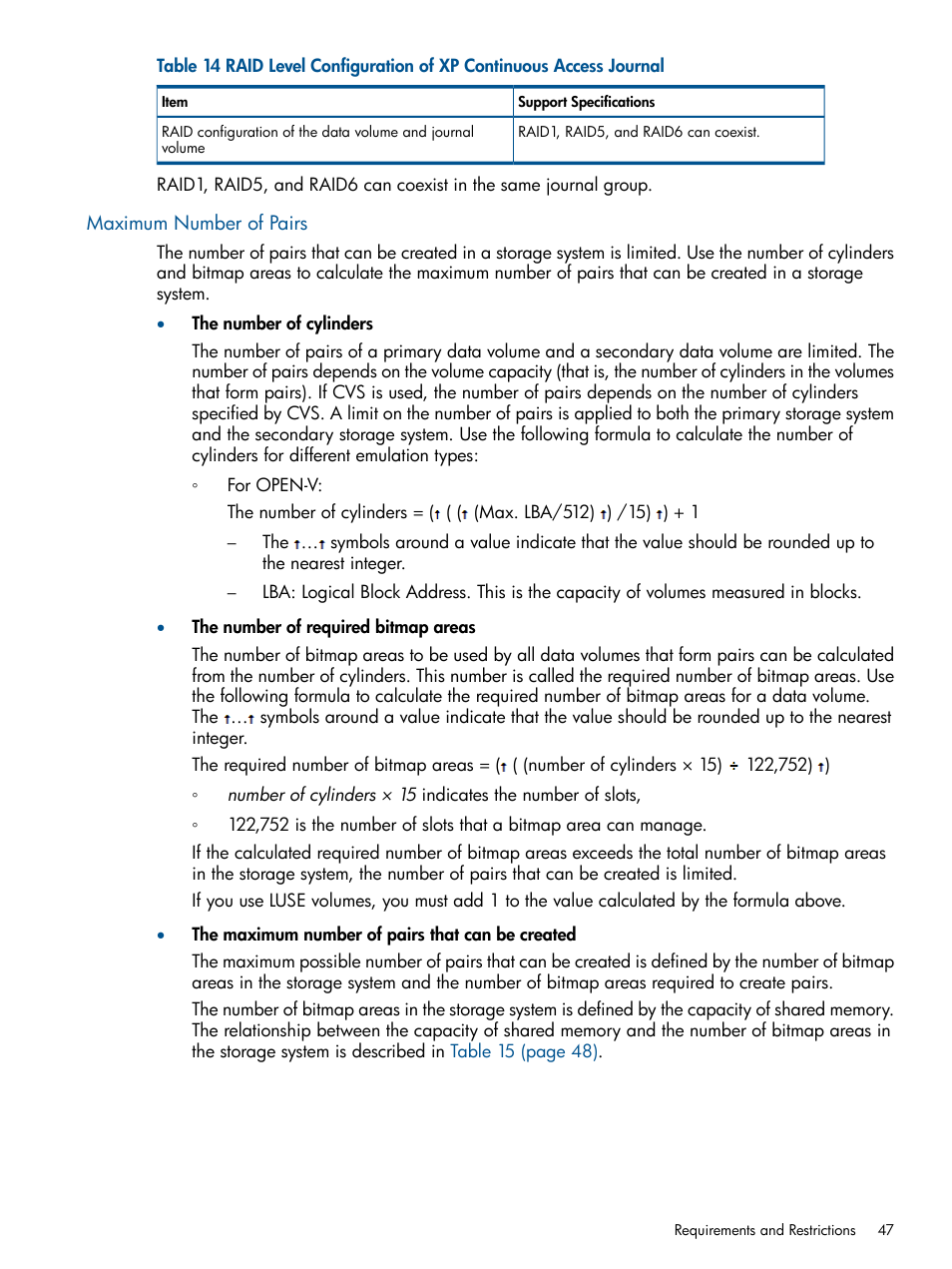 Maximum number of pairs, Maximum number | HP XP Continuous Access Software User Manual | Page 47 / 245