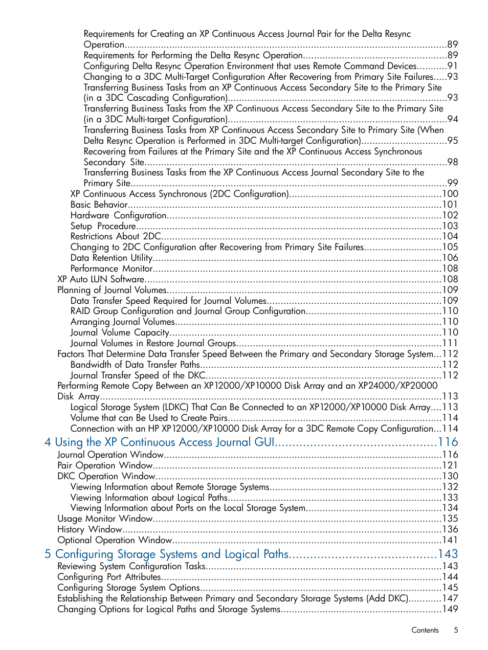 4 using the xp continuous access journal gui, 5 configuring storage systems and logical paths | HP XP Continuous Access Software User Manual | Page 5 / 245