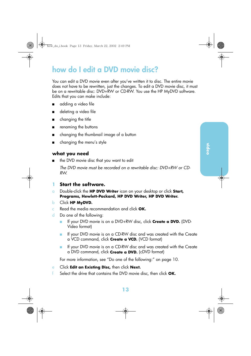 How do i edit a dvd movie disc | HP DVD-Writer dvd200i User Manual | Page 16 / 33