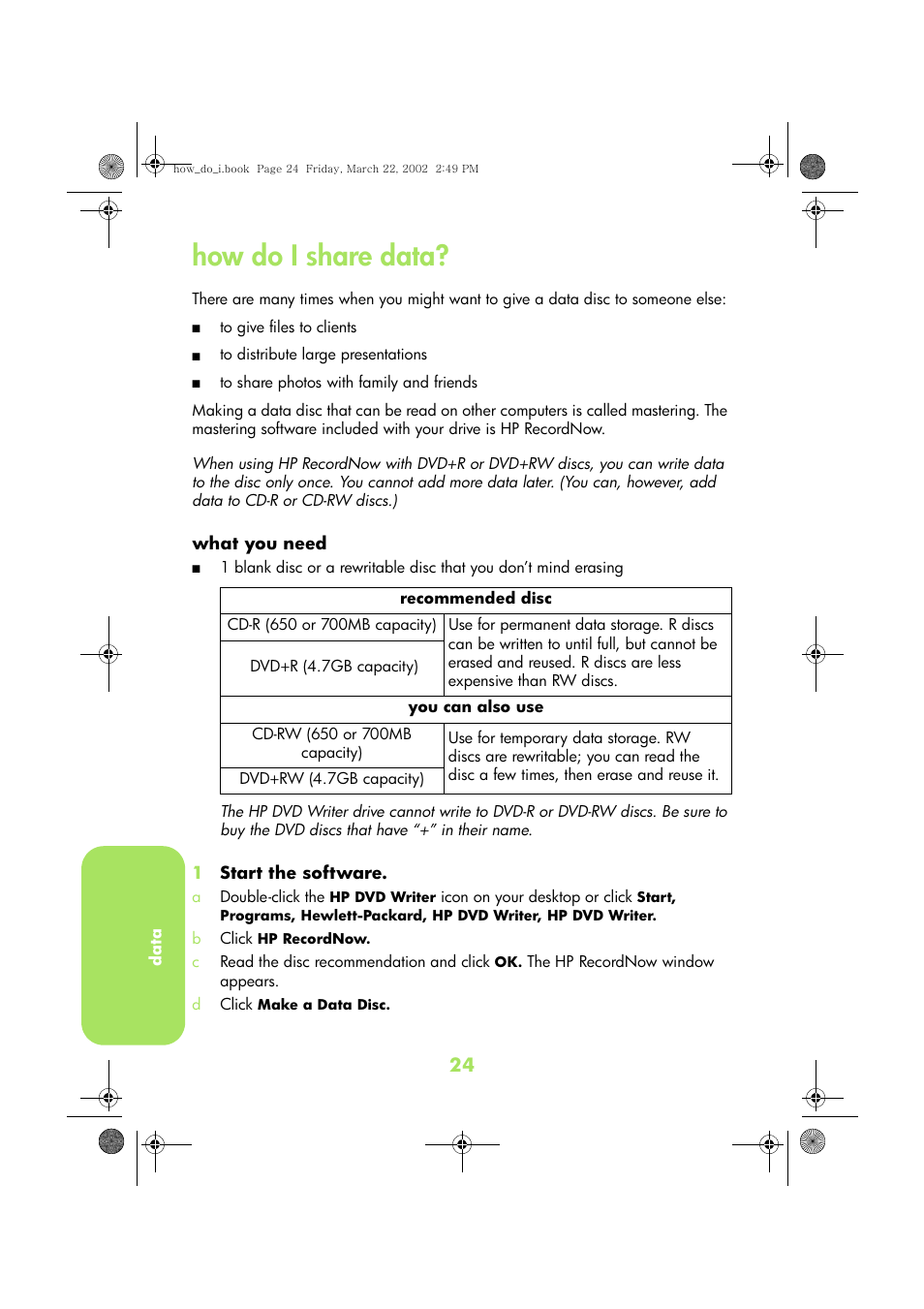 How do i share data | HP DVD-Writer dvd200i User Manual | Page 27 / 33
