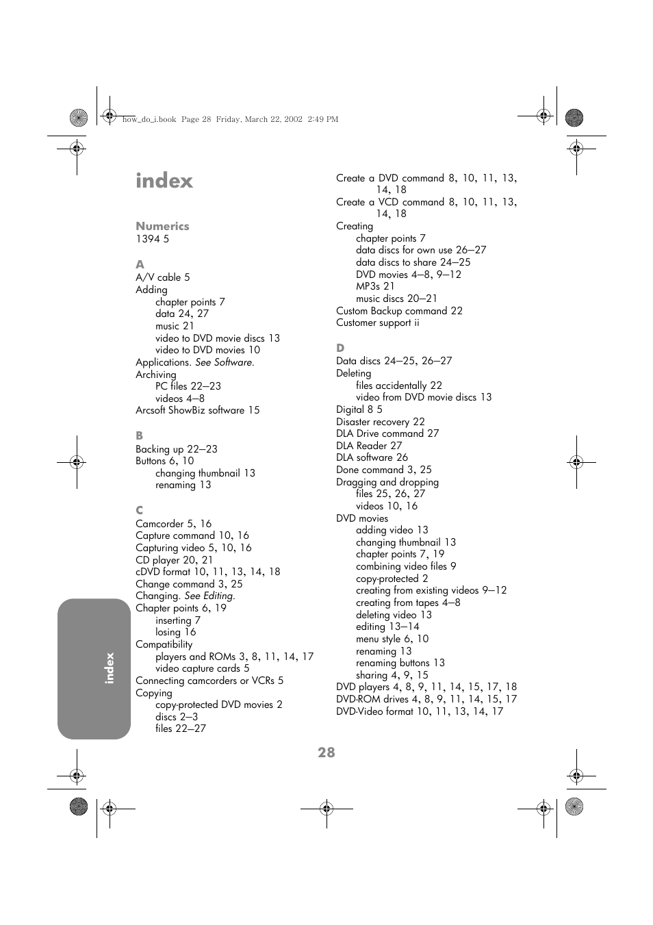 Index | HP DVD-Writer dvd200i User Manual | Page 31 / 33