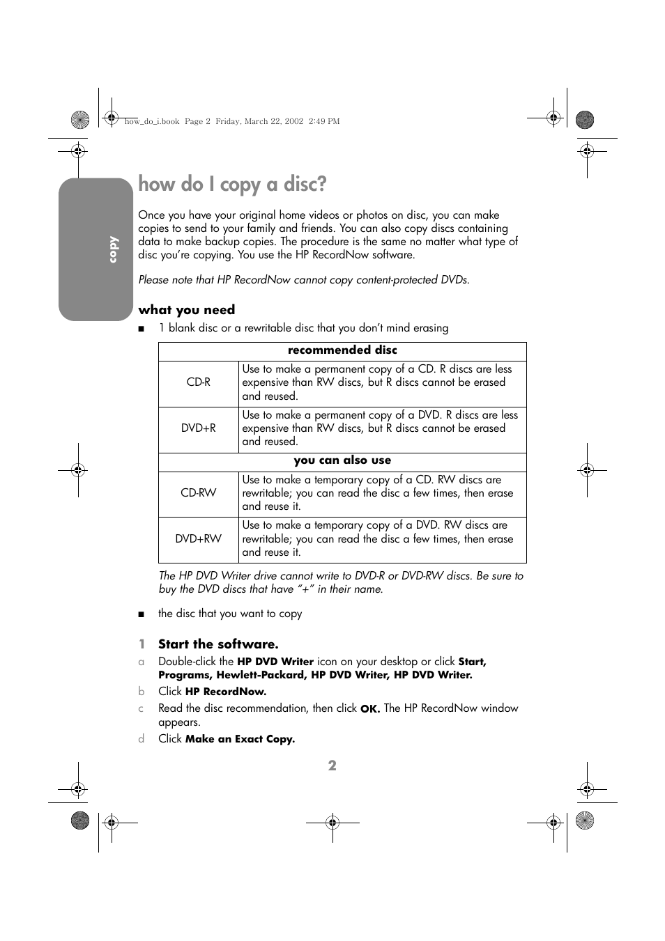 How do i copy a disc | HP DVD-Writer dvd200i User Manual | Page 5 / 33