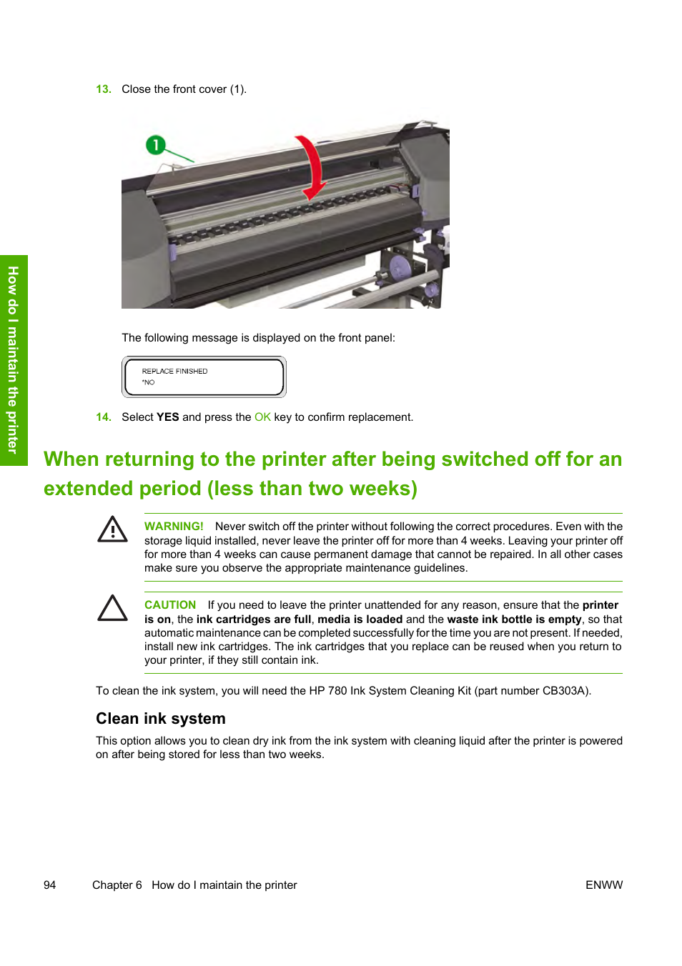 Clean ink system | HP Designjet 8000 Printer series User Manual | Page 104 / 230