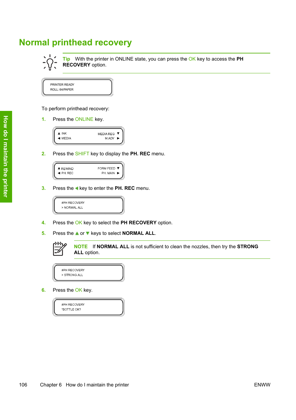 Normal printhead recovery | HP Designjet 8000 Printer series User Manual | Page 116 / 230