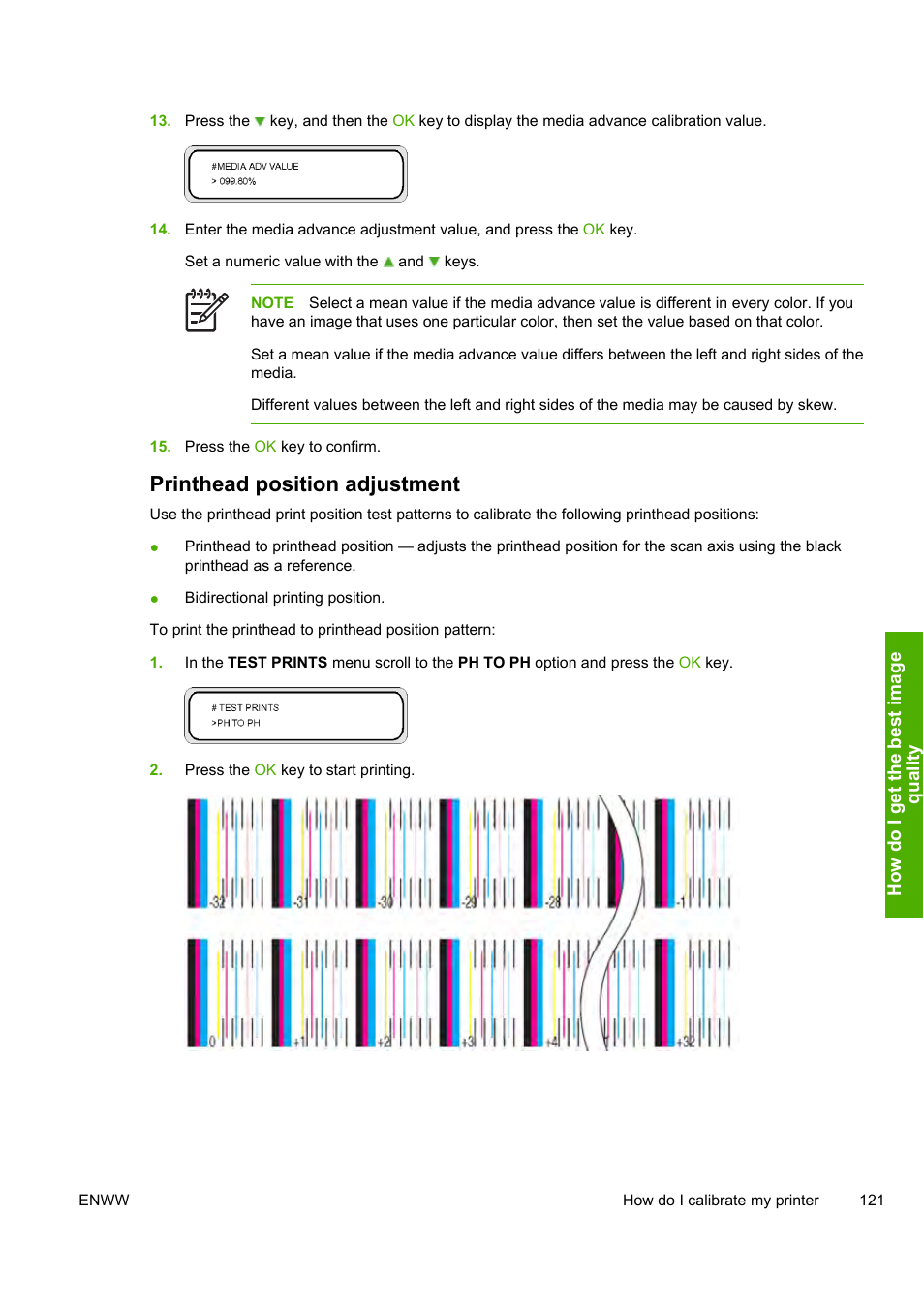 Printhead position adjustment | HP Designjet 8000 Printer series User Manual | Page 131 / 230