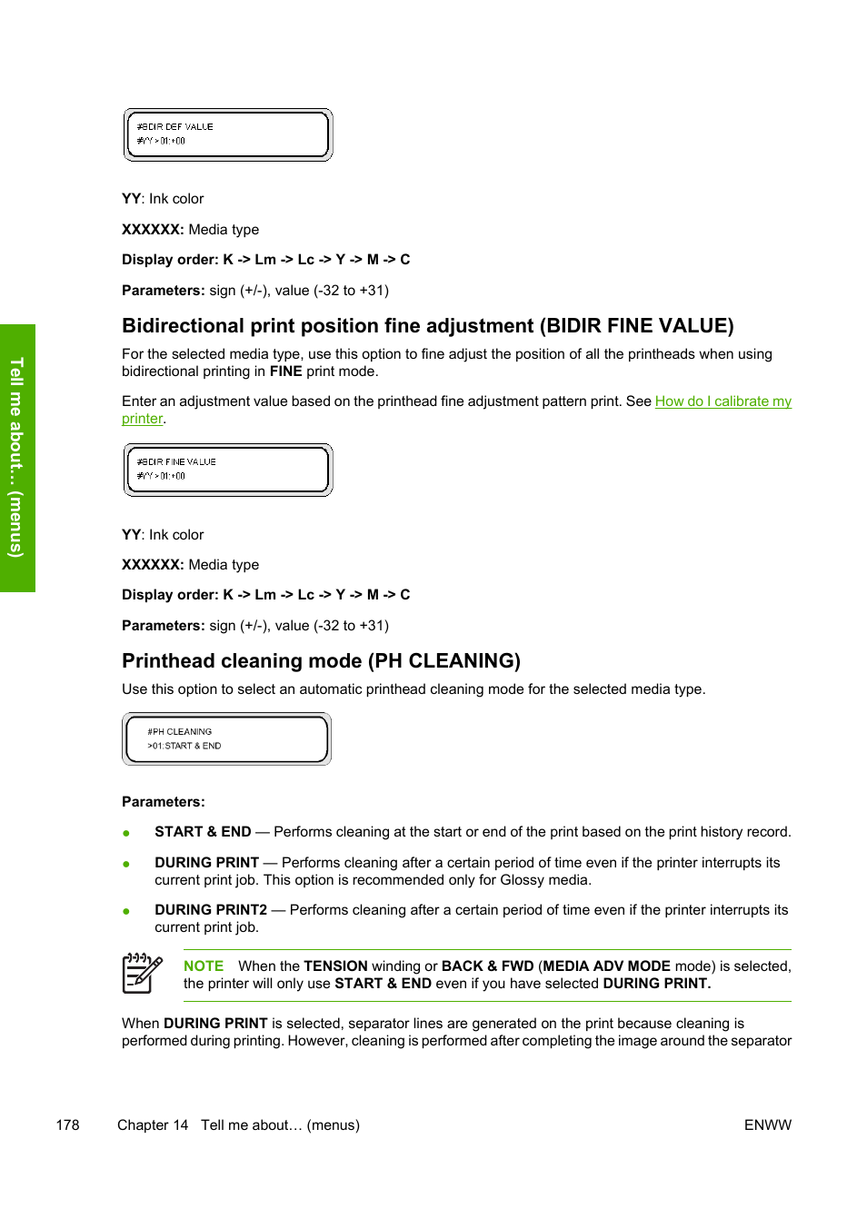 Printhead cleaning mode (ph cleaning) | HP Designjet 8000 Printer series User Manual | Page 188 / 230