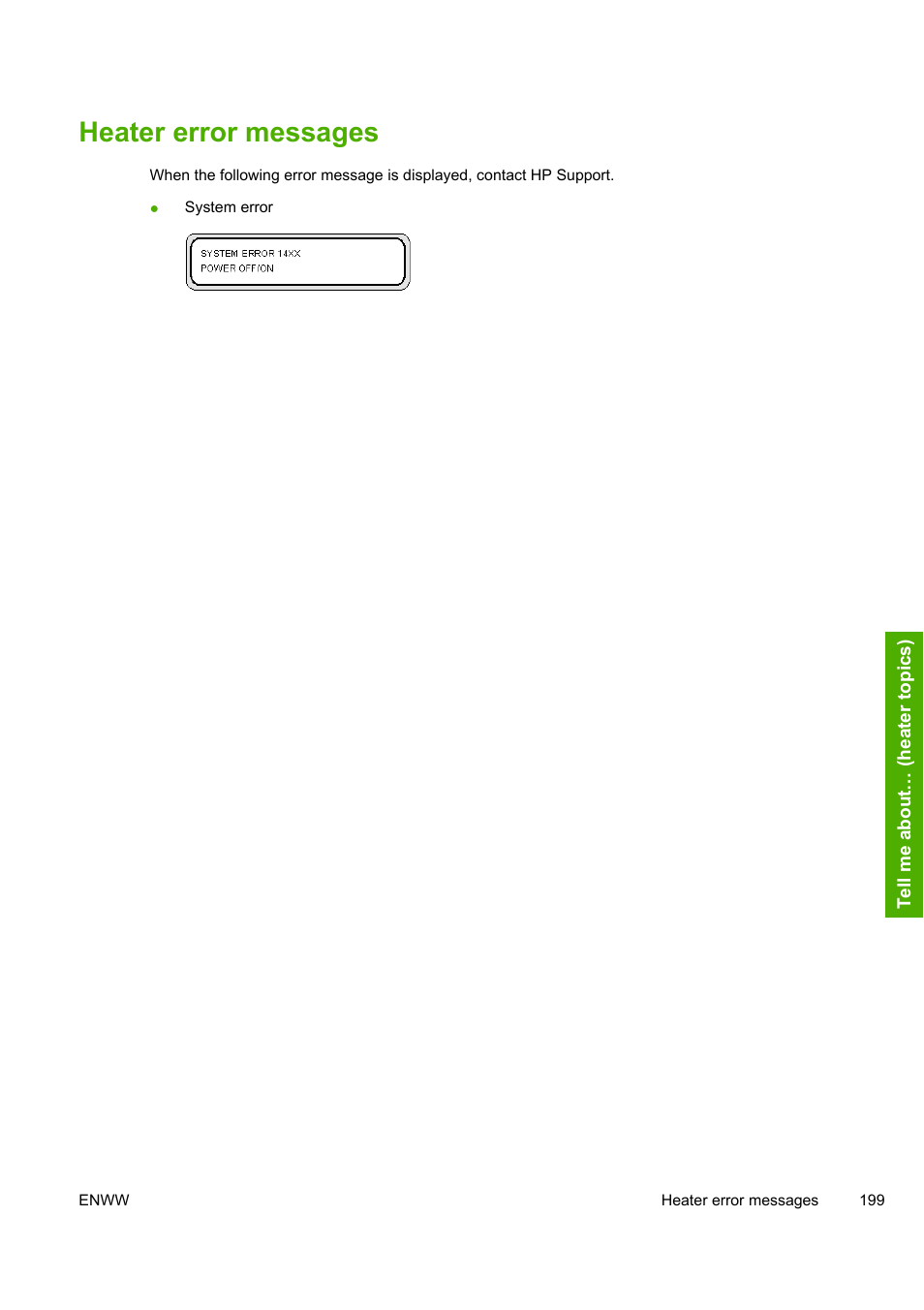 Heater error messages | HP Designjet 8000 Printer series User Manual | Page 209 / 230