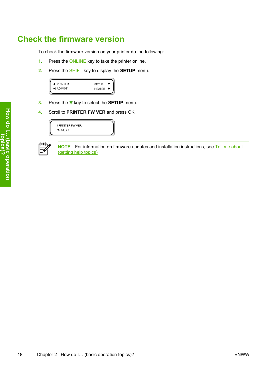 Check the firmware version | HP Designjet 8000 Printer series User Manual | Page 28 / 230