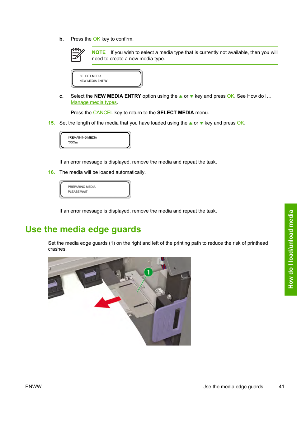 Use the media edge guards | HP Designjet 8000 Printer series User Manual | Page 51 / 230