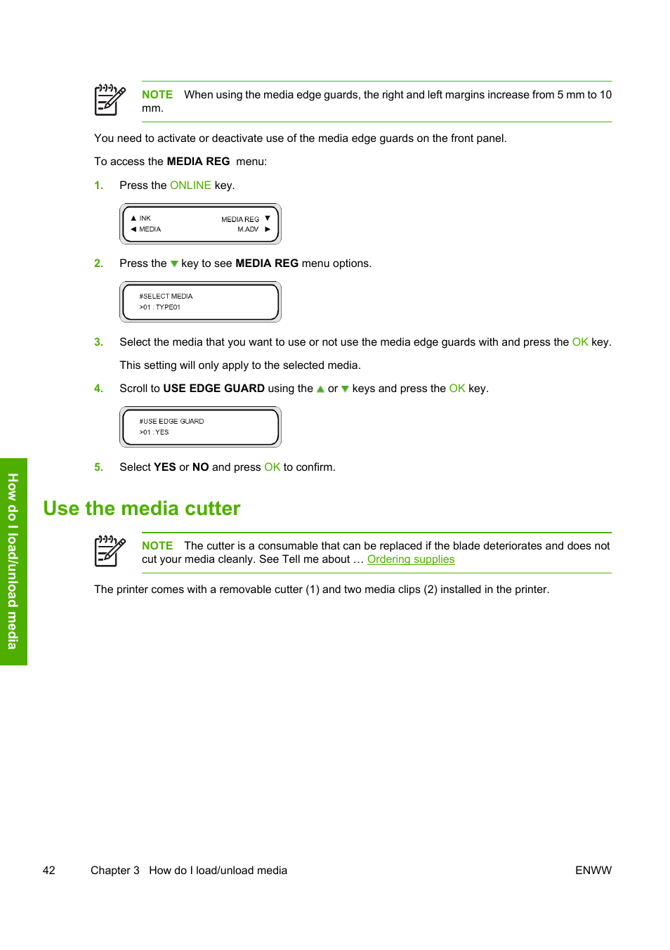 Use the media cutter | HP Designjet 8000 Printer series User Manual | Page 52 / 230