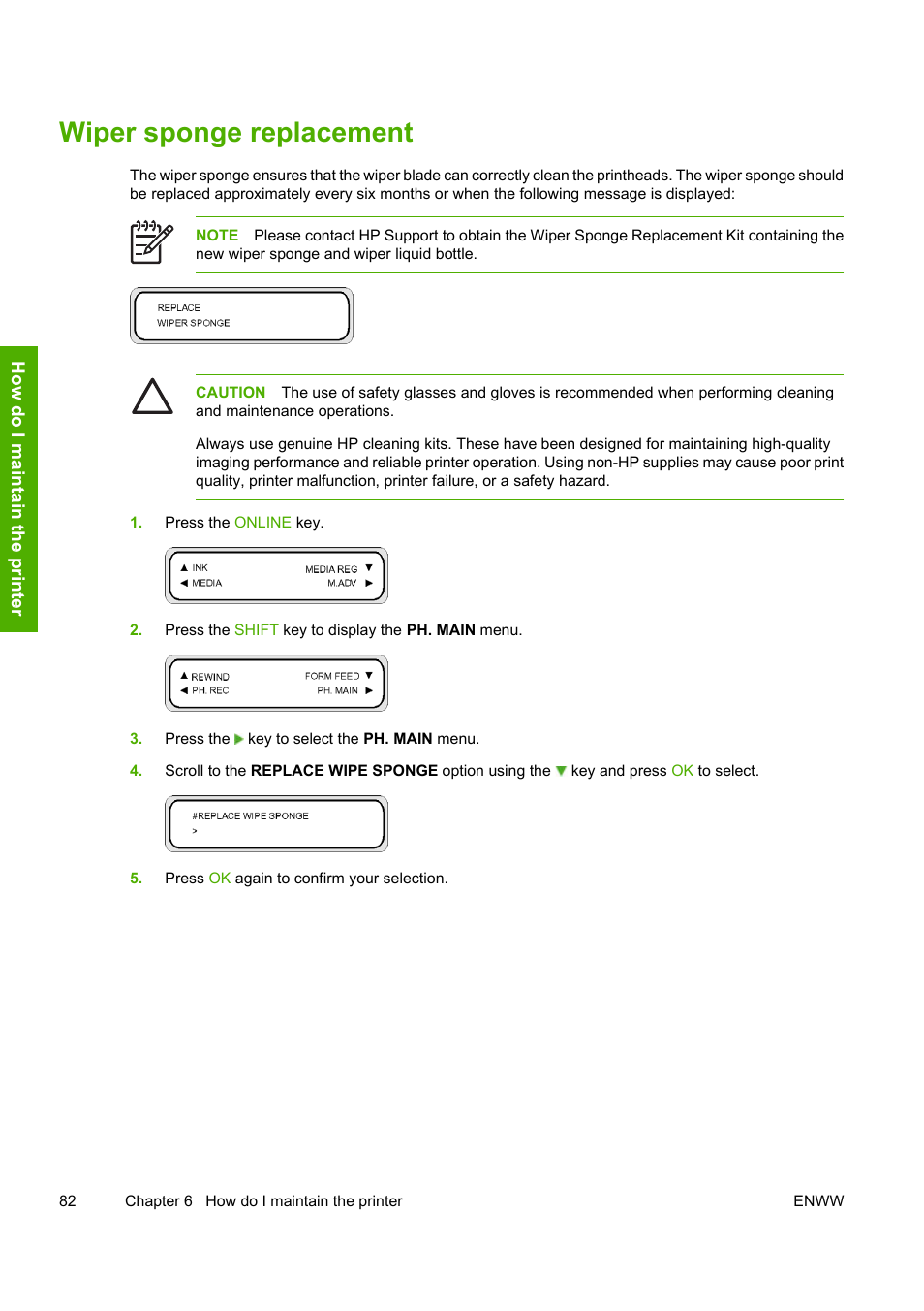Wiper sponge replacement | HP Designjet 8000 Printer series User Manual | Page 92 / 230