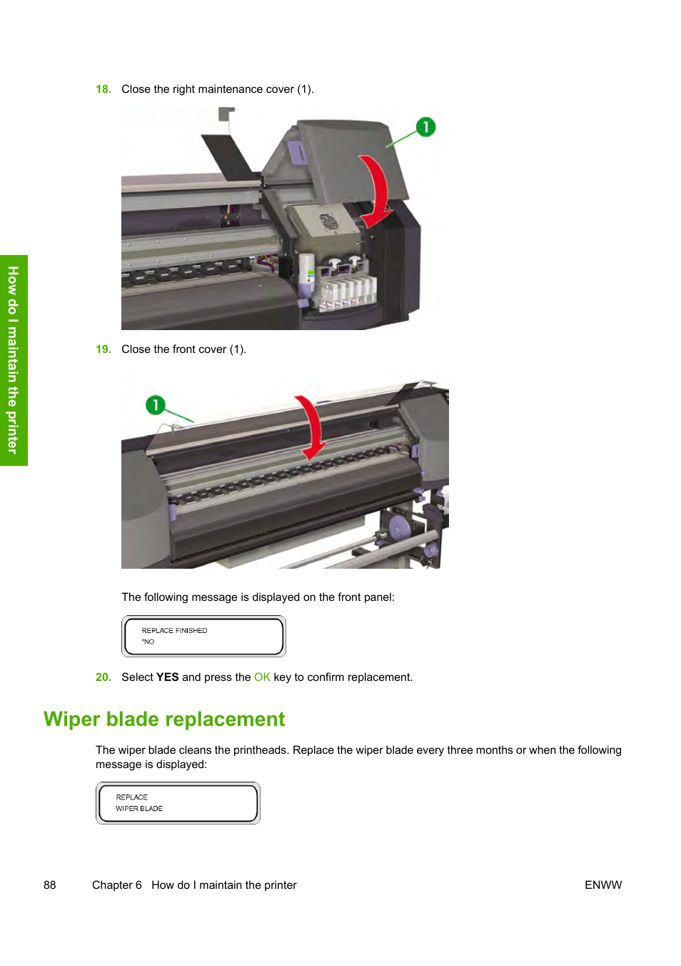 Wiper blade replacement | HP Designjet 8000 Printer series User Manual | Page 98 / 230