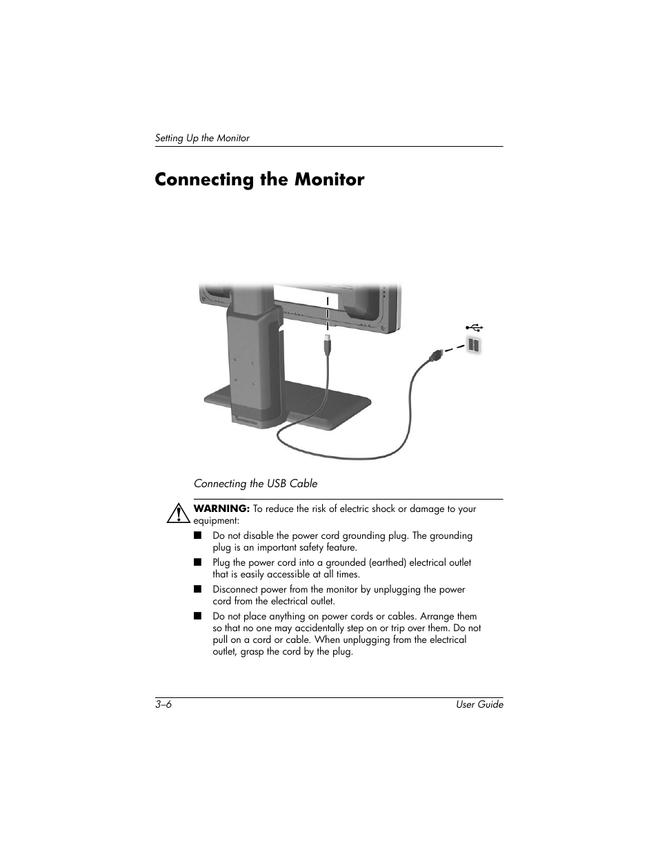 Connecting the monitor, Connecting the monitor –6 | HP LP2465 24-inch Widescreen LCD Monitor User Manual | Page 18 / 76