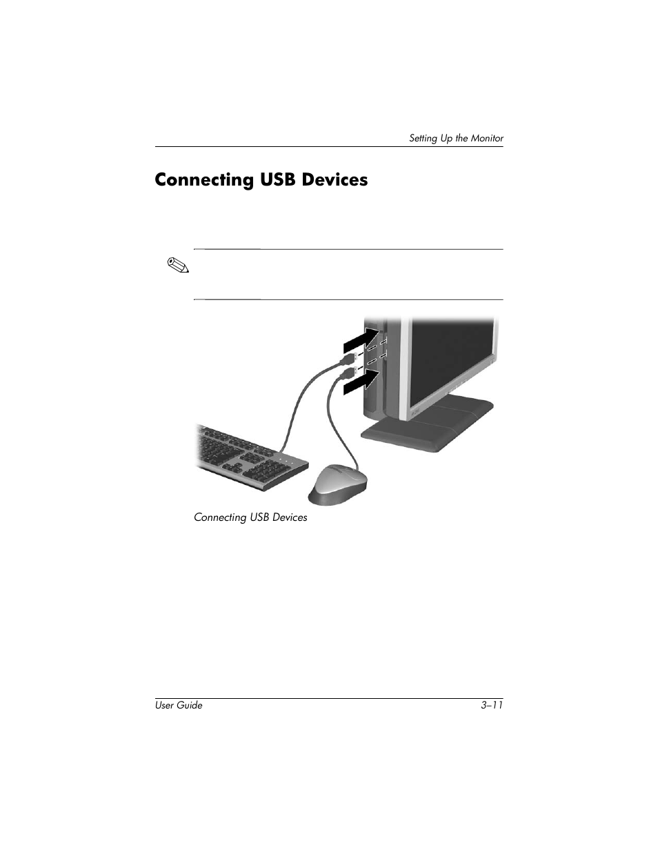 Connecting usb devices, Connecting usb devices –11 | HP LP2465 24-inch Widescreen LCD Monitor User Manual | Page 23 / 76