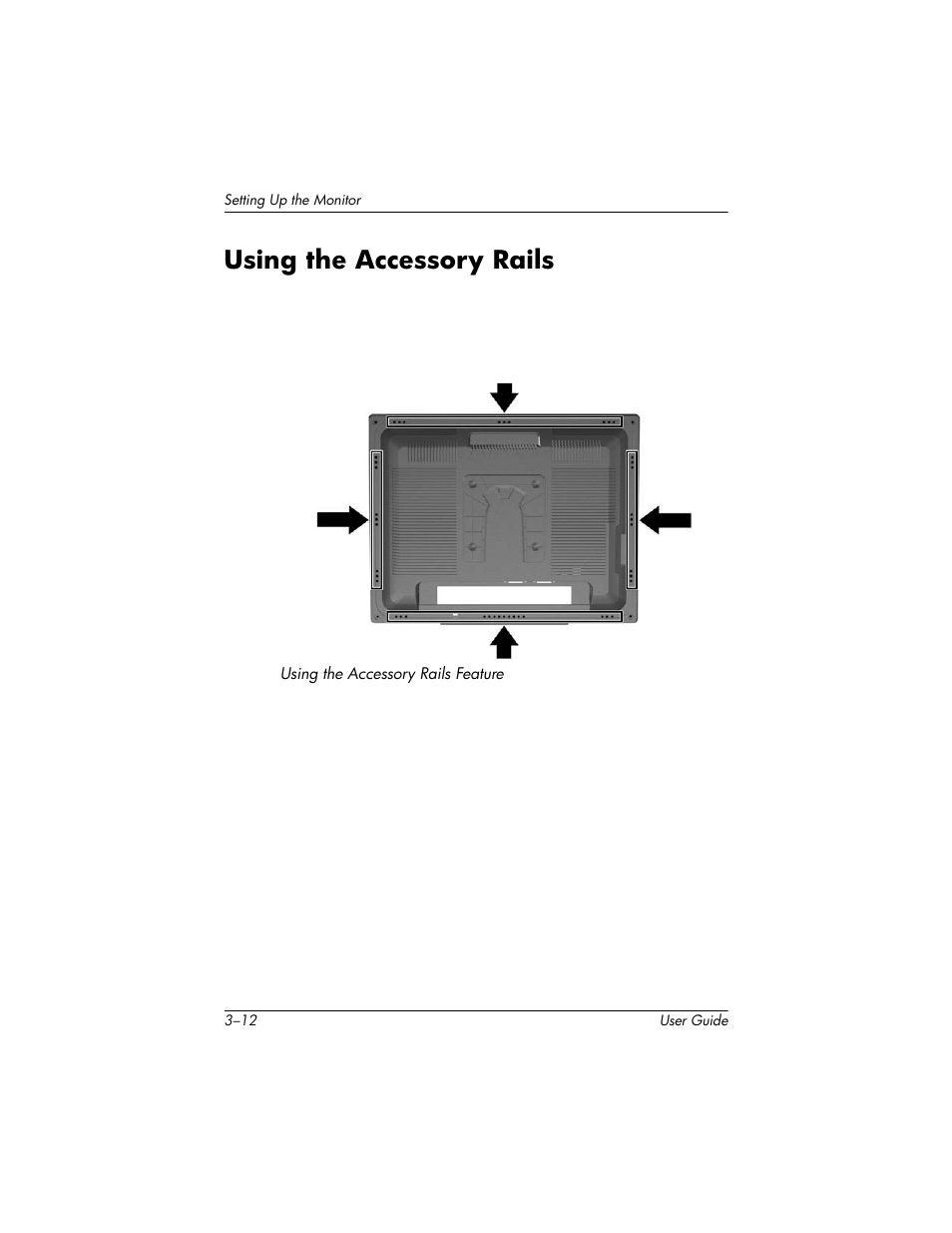 Using the accessory rails, Using the accessory rails –12 | HP LP2465 24-inch Widescreen LCD Monitor User Manual | Page 24 / 76