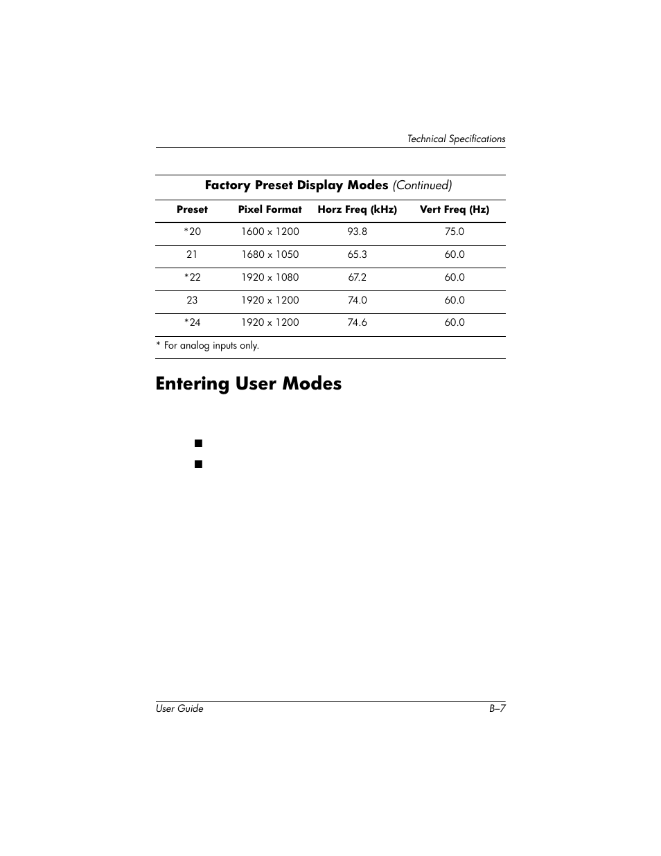 Entering user modes | HP LP2465 24-inch Widescreen LCD Monitor User Manual | Page 67 / 76