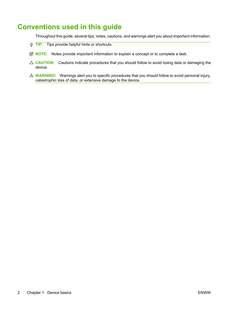 Conventions used in this guide | HP CM8000 Color Multifunction Printer series User Manual | Page 10 / 104