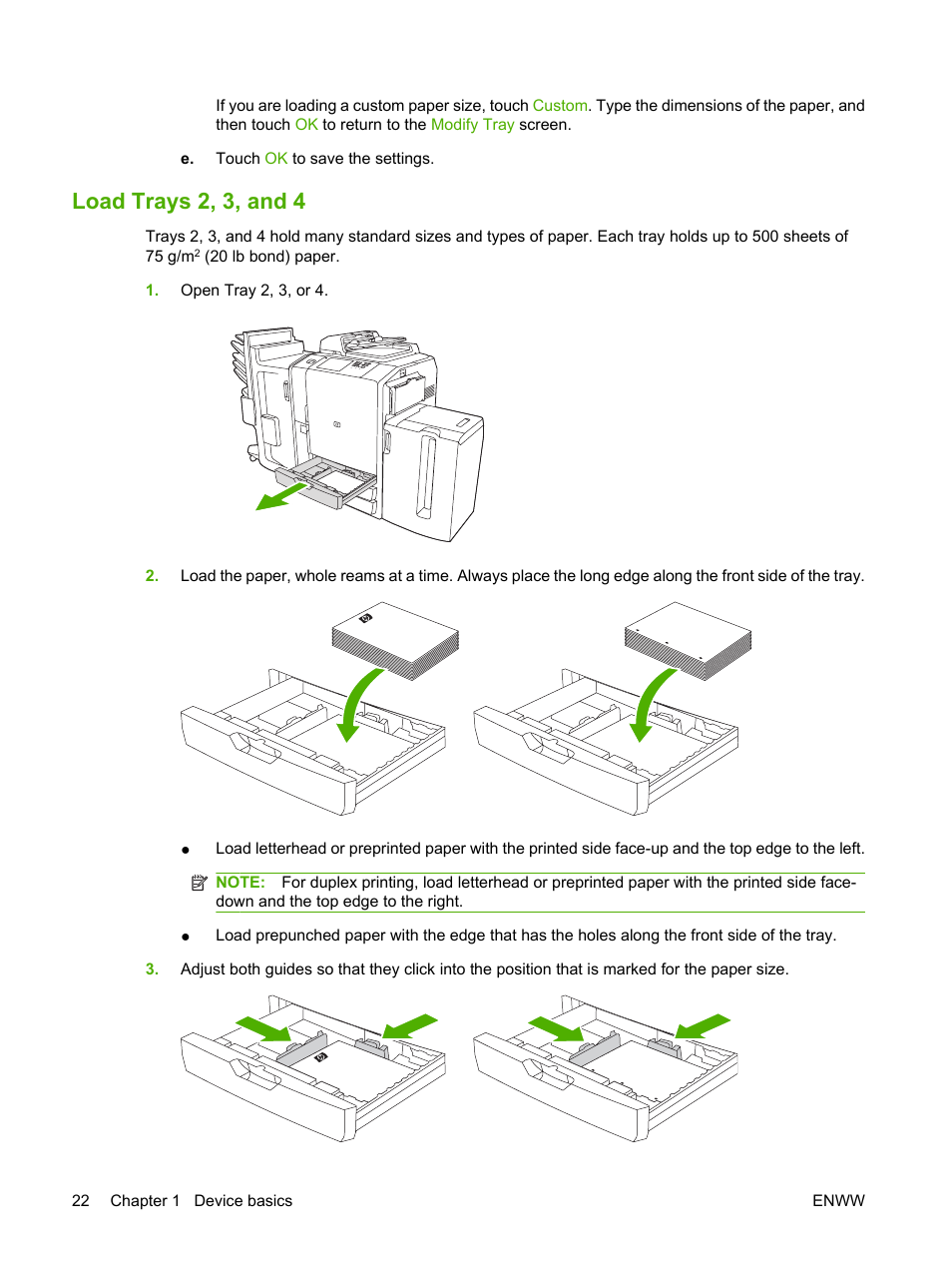 Load trays 2, 3, and 4 | HP CM8000 Color Multifunction Printer series User Manual | Page 30 / 104
