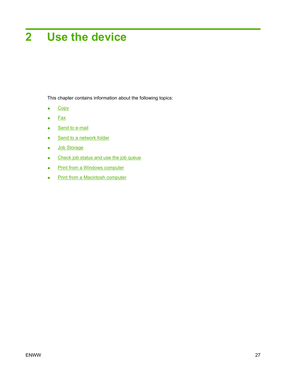 Use the device, 2 use the device, 2use the device | HP CM8000 Color Multifunction Printer series User Manual | Page 35 / 104