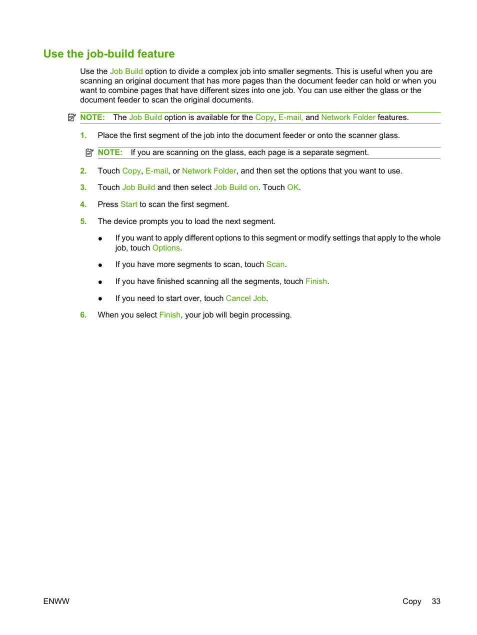 Use the job-build feature | HP CM8000 Color Multifunction Printer series User Manual | Page 41 / 104