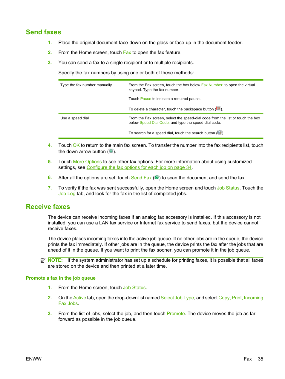 Send faxes, Receive faxes, Send faxes receive faxes | HP CM8000 Color Multifunction Printer series User Manual | Page 43 / 104
