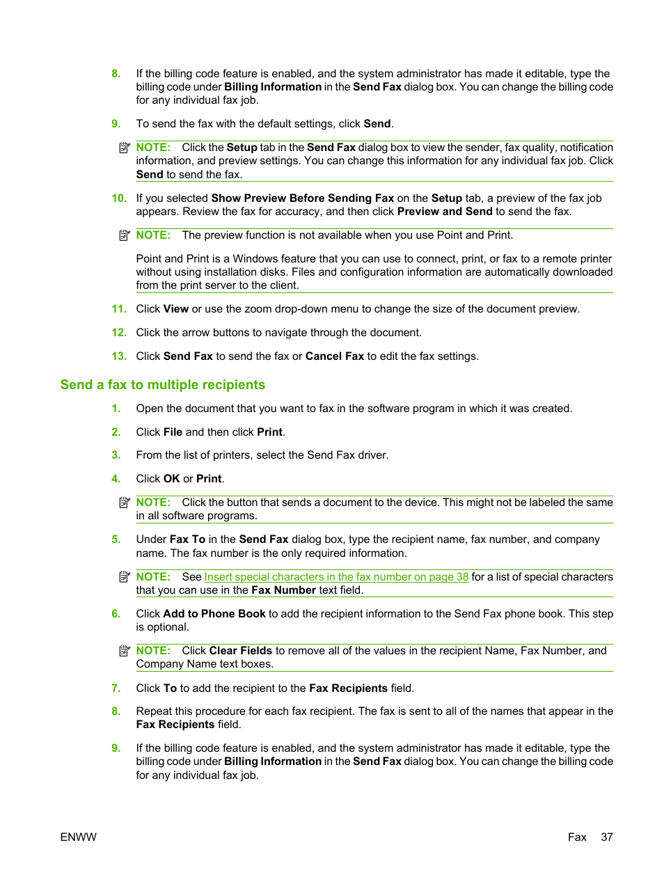 Send a fax to multiple recipients | HP CM8000 Color Multifunction Printer series User Manual | Page 45 / 104