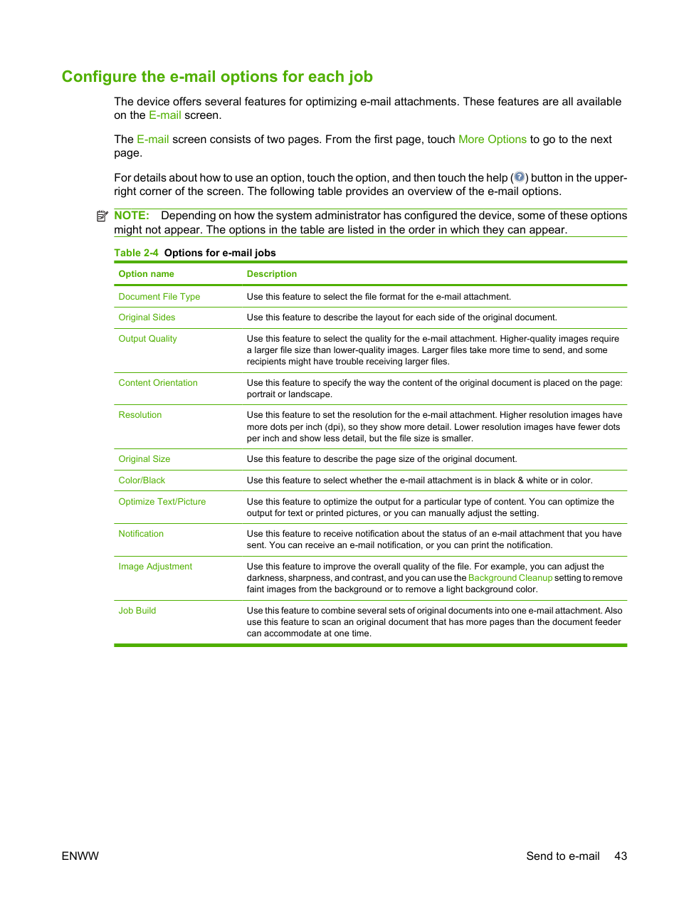 Configure the e-mail options for each job | HP CM8000 Color Multifunction Printer series User Manual | Page 51 / 104