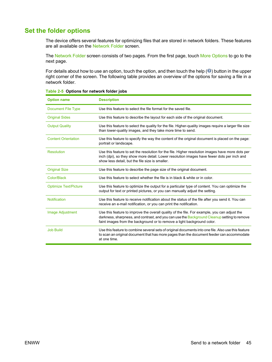 Set the folder options | HP CM8000 Color Multifunction Printer series User Manual | Page 53 / 104