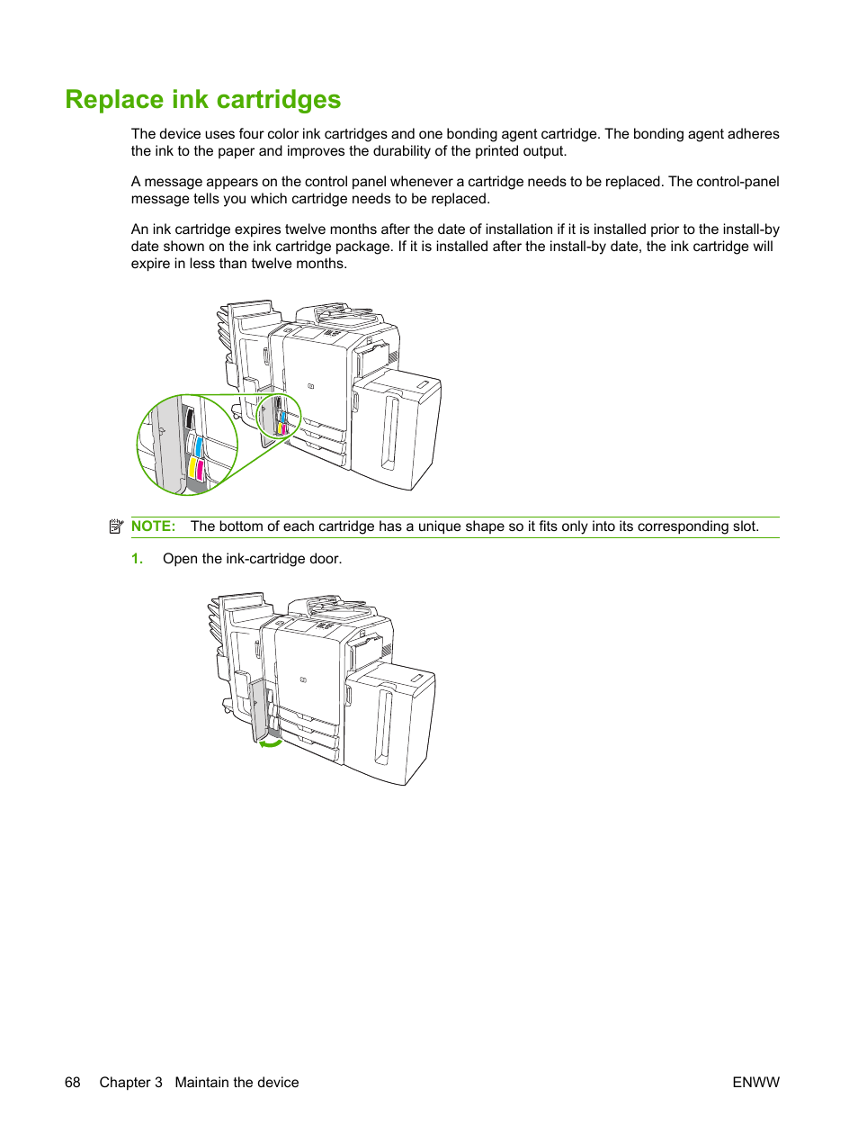 Replace ink cartridges | HP CM8000 Color Multifunction Printer series User Manual | Page 76 / 104