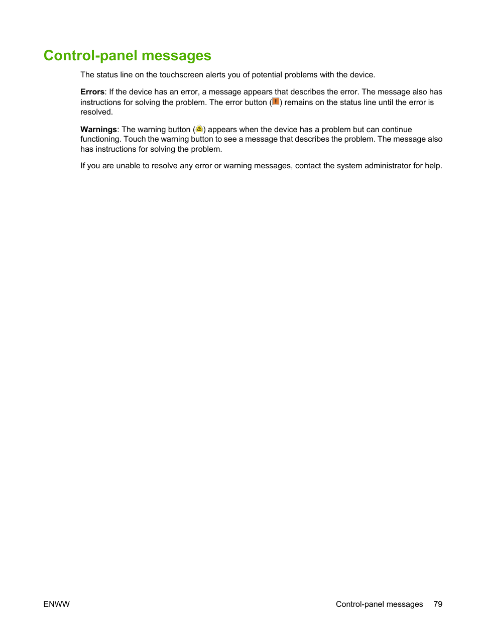 Control-panel messages | HP CM8000 Color Multifunction Printer series User Manual | Page 87 / 104