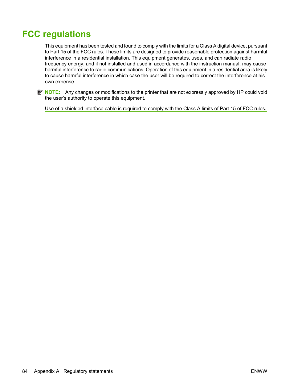 Fcc regulations | HP CM8000 Color Multifunction Printer series User Manual | Page 92 / 104