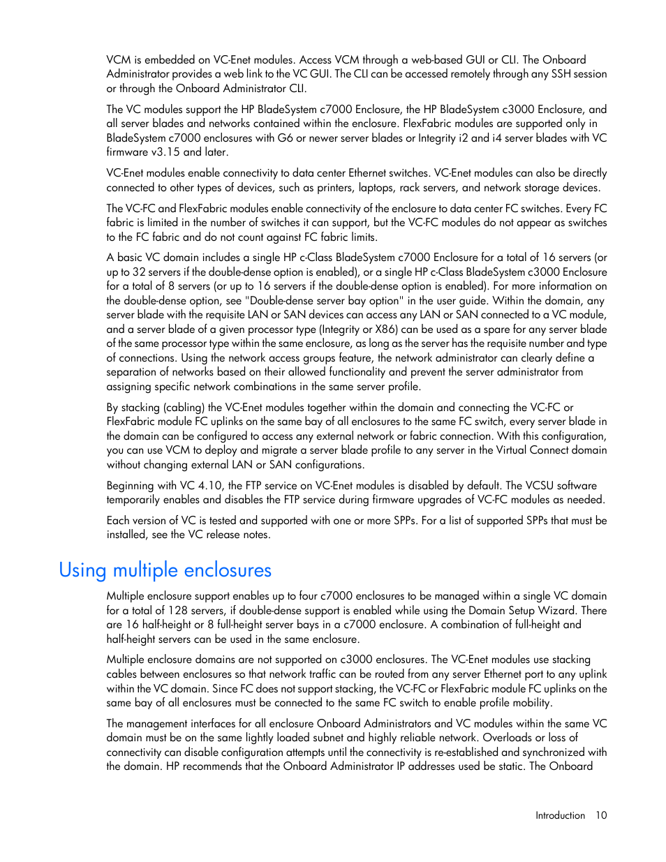 Using multiple enclosures | HP Virtual Connect FlexFabric 10Gb24-port Module for c-Class BladeSystem User Manual | Page 10 / 192