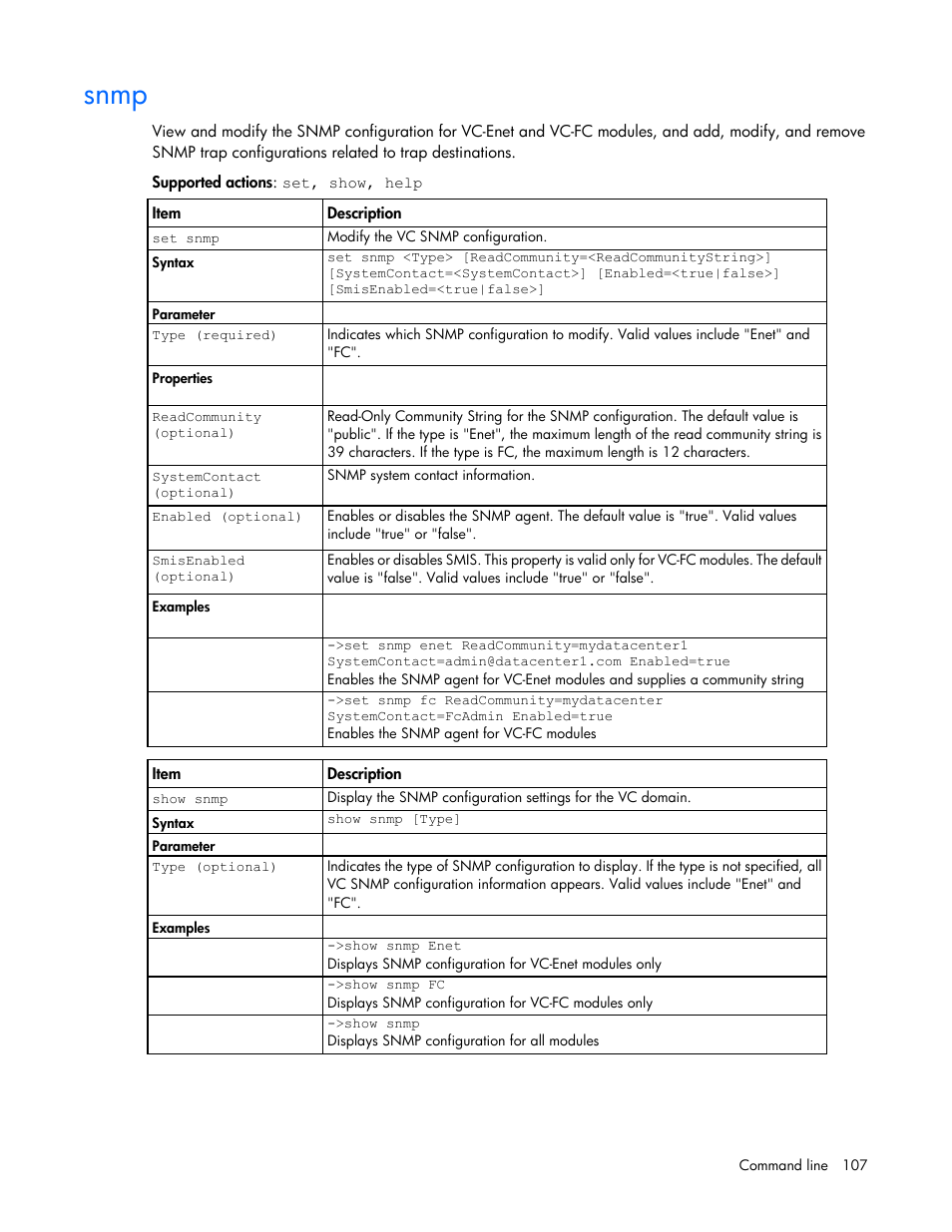 Snmp | HP Virtual Connect FlexFabric 10Gb24-port Module for c-Class BladeSystem User Manual | Page 107 / 192