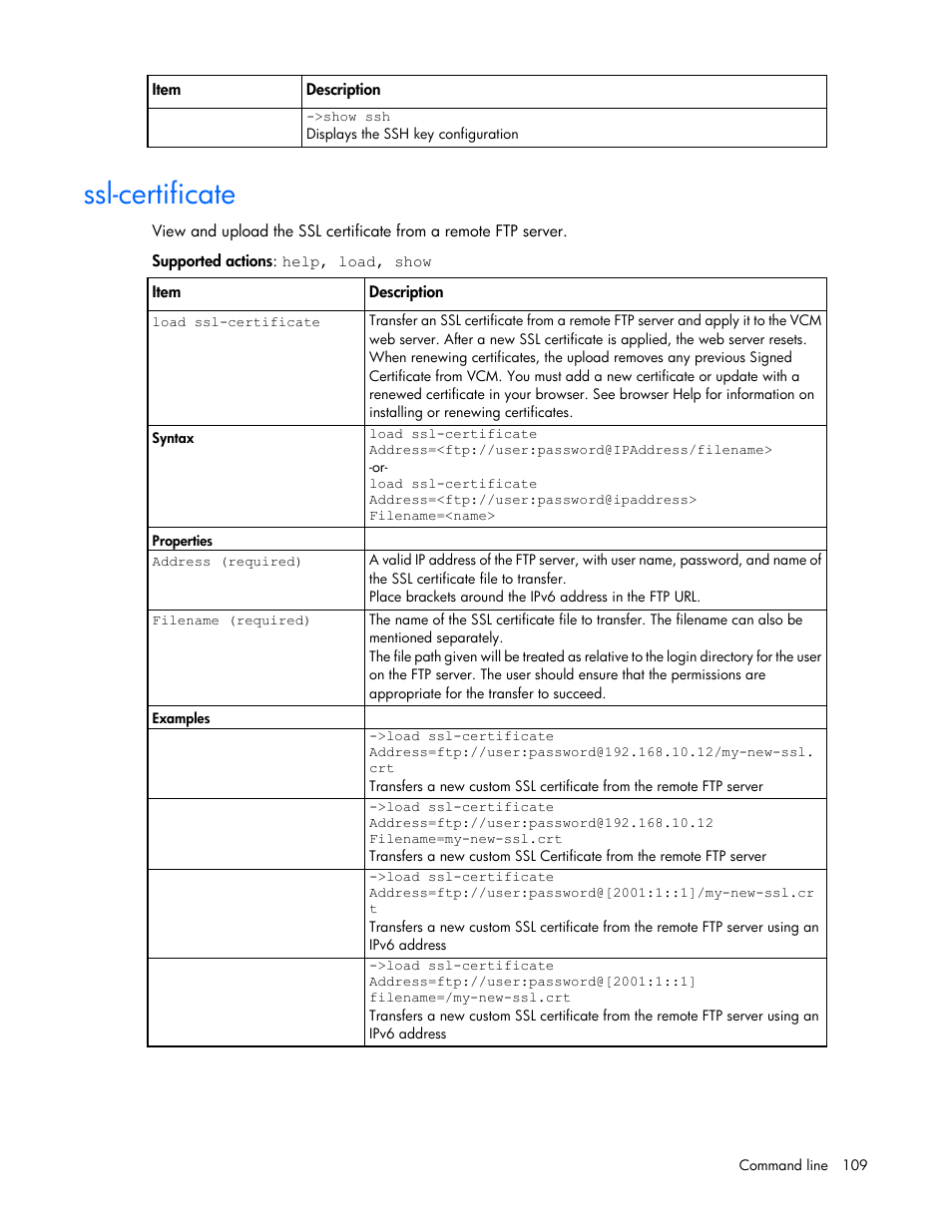 Ssl-certificate | HP Virtual Connect FlexFabric 10Gb24-port Module for c-Class BladeSystem User Manual | Page 109 / 192