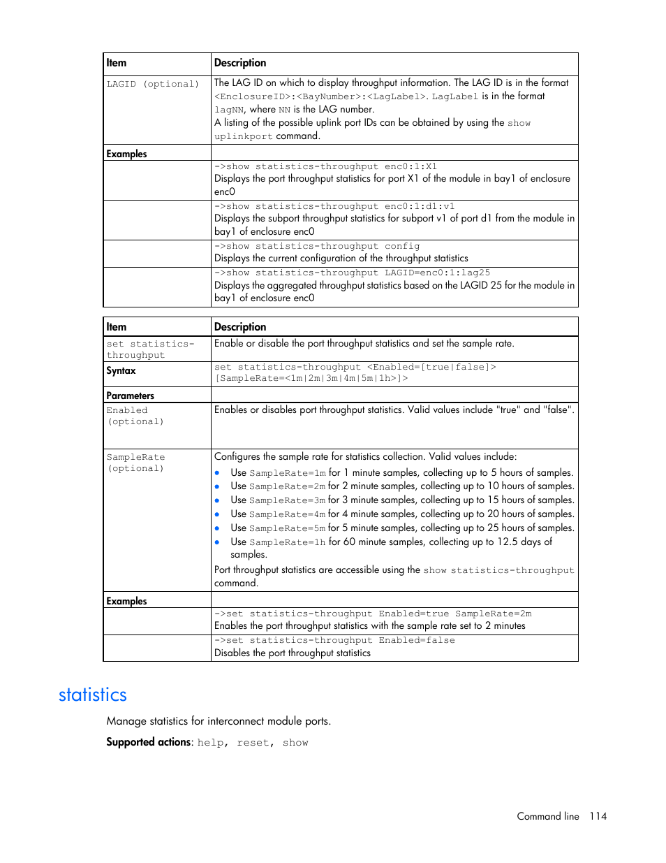 Statistics | HP Virtual Connect FlexFabric 10Gb24-port Module for c-Class BladeSystem User Manual | Page 114 / 192