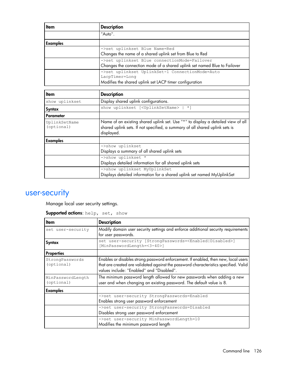 User-security | HP Virtual Connect FlexFabric 10Gb24-port Module for c-Class BladeSystem User Manual | Page 126 / 192