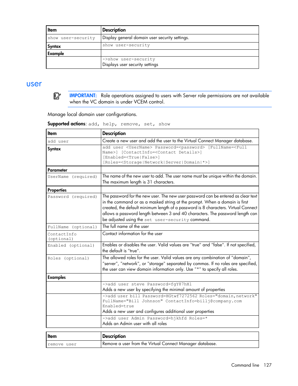 User | HP Virtual Connect FlexFabric 10Gb24-port Module for c-Class BladeSystem User Manual | Page 127 / 192
