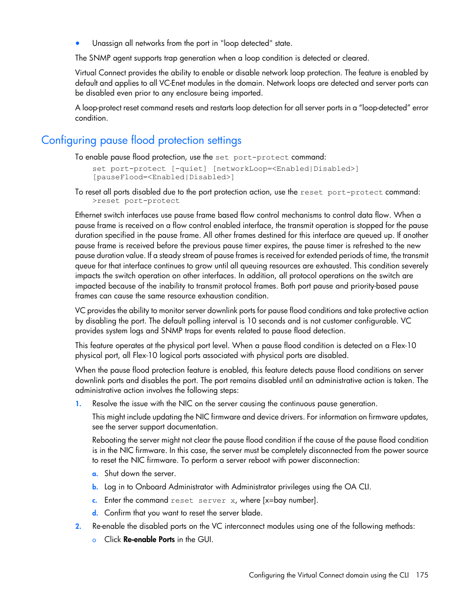 Configuring pause flood protection settings | HP Virtual Connect FlexFabric 10Gb24-port Module for c-Class BladeSystem User Manual | Page 175 / 192