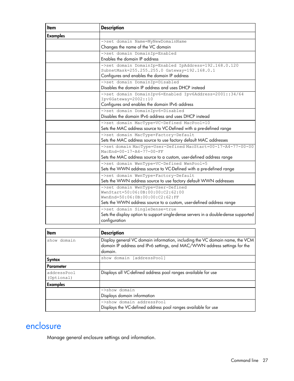 Enclosure | HP Virtual Connect FlexFabric 10Gb24-port Module for c-Class BladeSystem User Manual | Page 27 / 192