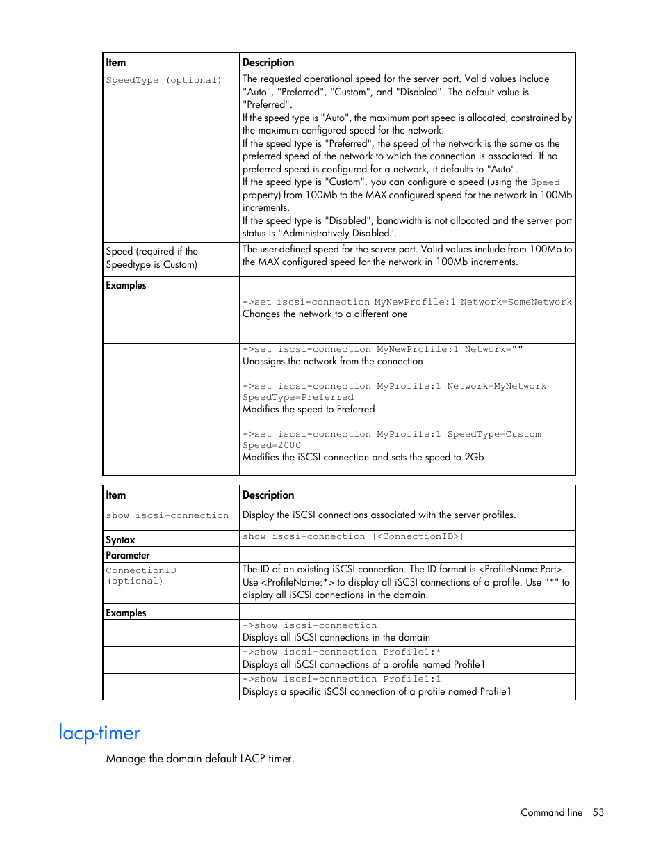 Lacp-timer | HP Virtual Connect FlexFabric 10Gb24-port Module for c-Class BladeSystem User Manual | Page 53 / 192