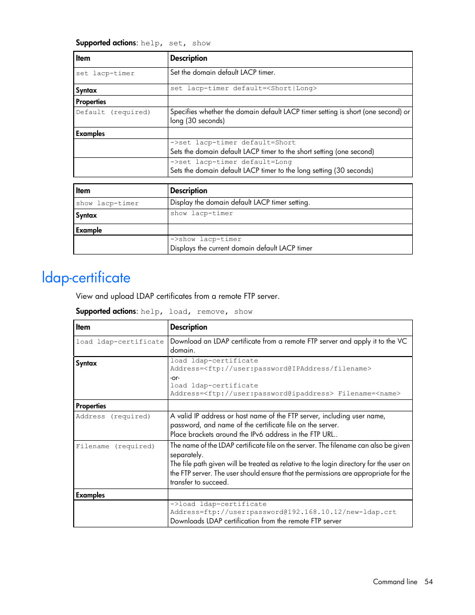 Ldap-certificate | HP Virtual Connect FlexFabric 10Gb24-port Module for c-Class BladeSystem User Manual | Page 54 / 192