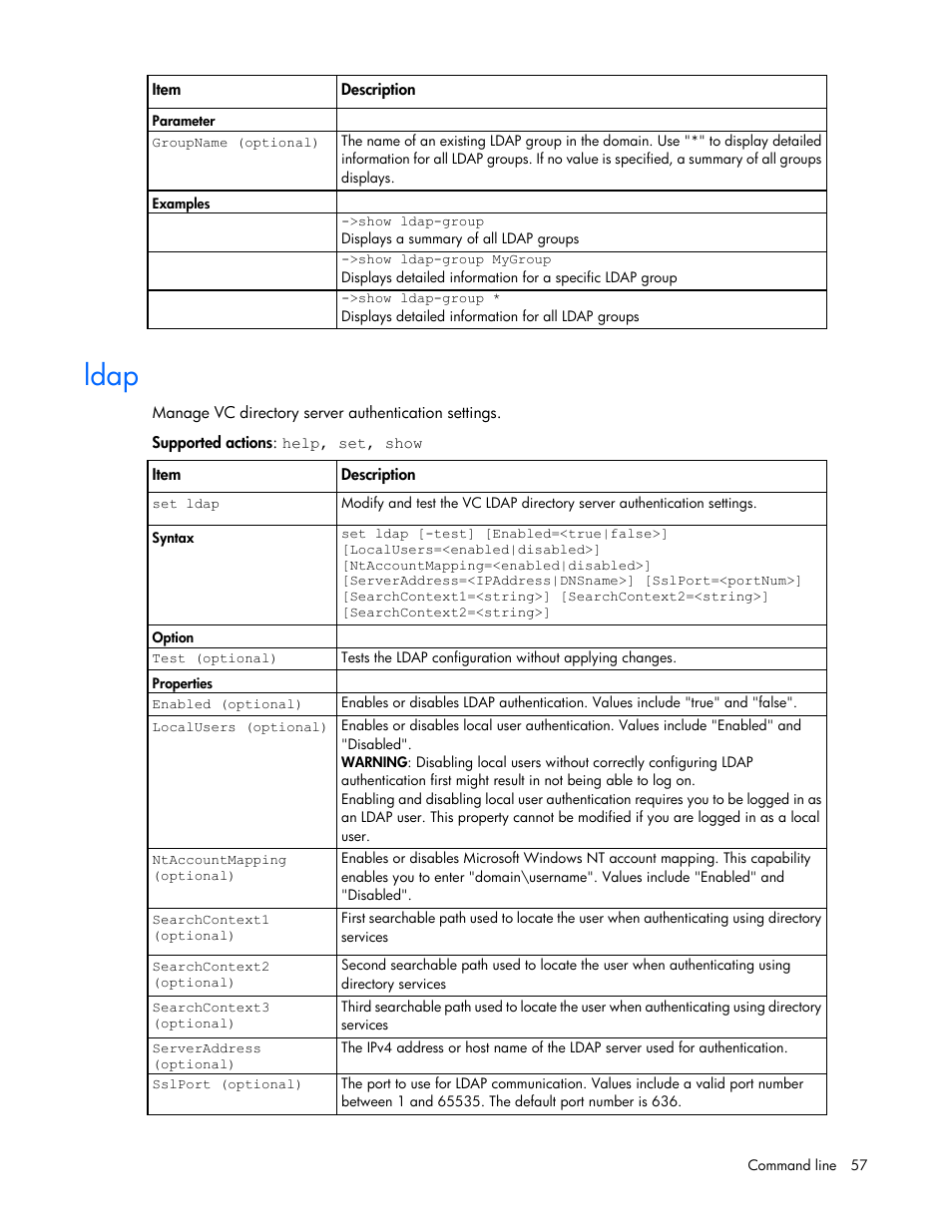Ldap | HP Virtual Connect FlexFabric 10Gb24-port Module for c-Class BladeSystem User Manual | Page 57 / 192