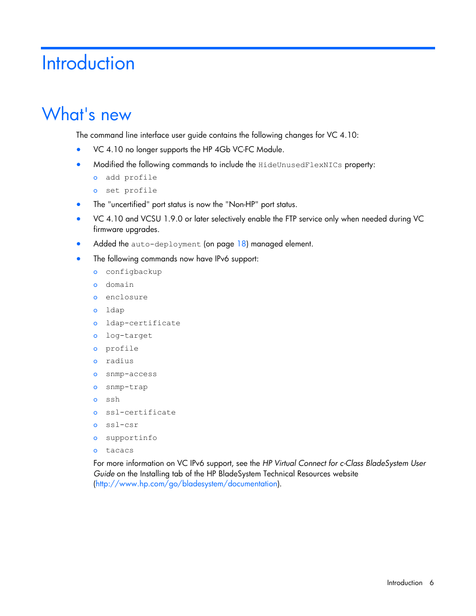 Introduction, What's new | HP Virtual Connect FlexFabric 10Gb24-port Module for c-Class BladeSystem User Manual | Page 6 / 192