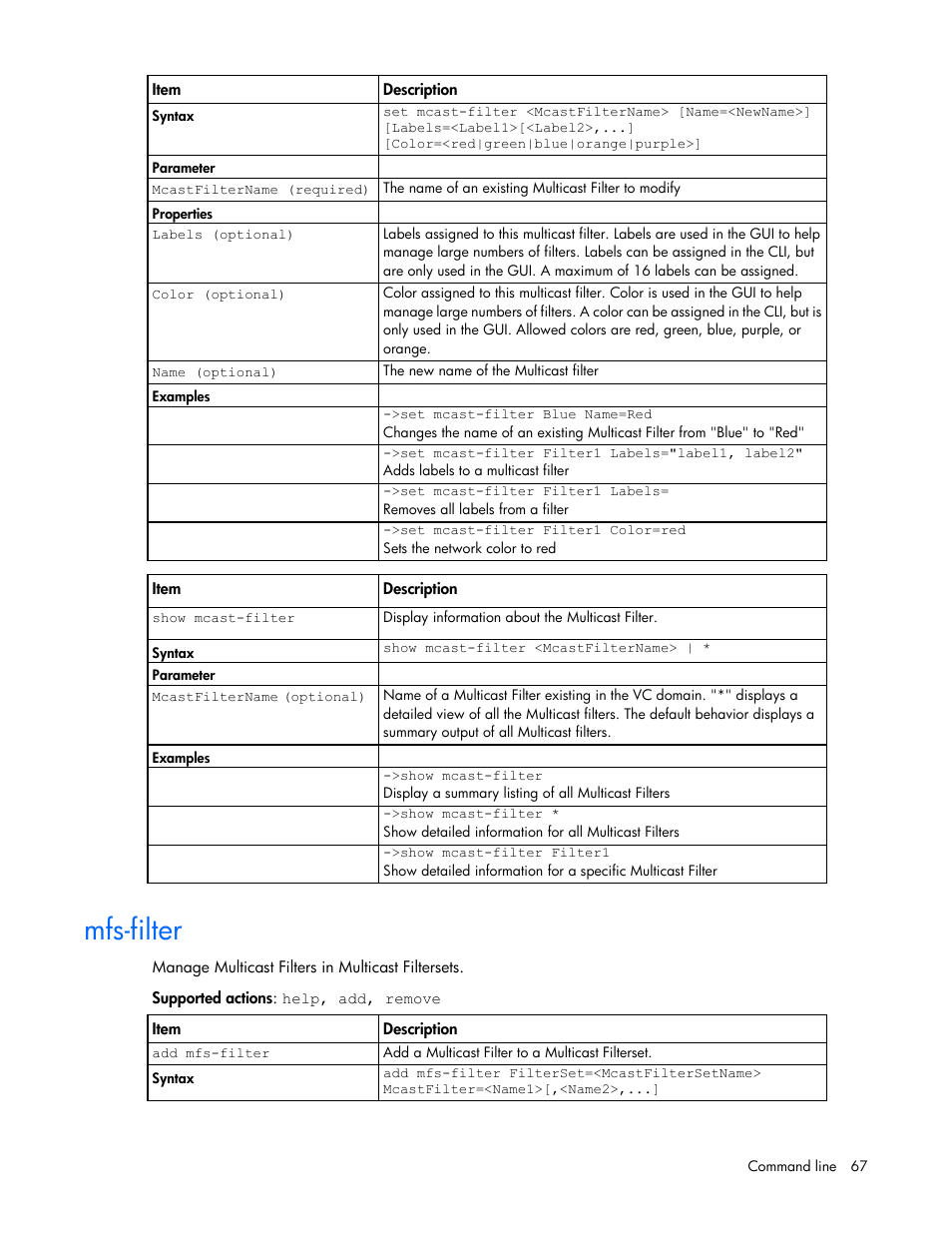 Mfs-filter | HP Virtual Connect FlexFabric 10Gb24-port Module for c-Class BladeSystem User Manual | Page 67 / 192