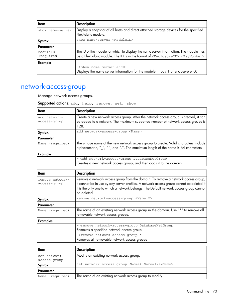 Network-access-group | HP Virtual Connect FlexFabric 10Gb24-port Module for c-Class BladeSystem User Manual | Page 70 / 192