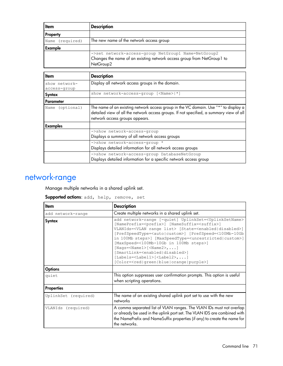 Network-range | HP Virtual Connect FlexFabric 10Gb24-port Module for c-Class BladeSystem User Manual | Page 71 / 192