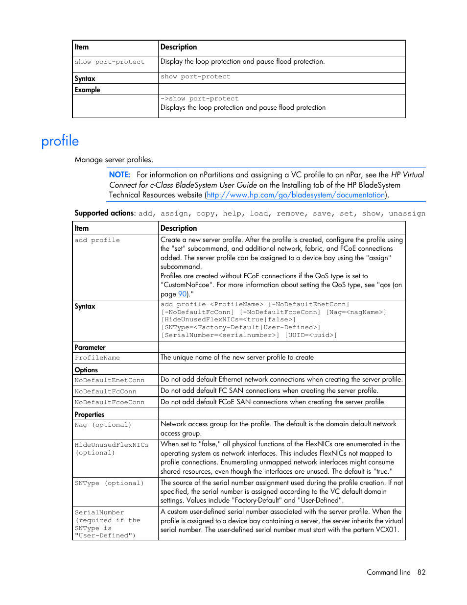 Profile | HP Virtual Connect FlexFabric 10Gb24-port Module for c-Class BladeSystem User Manual | Page 82 / 192
