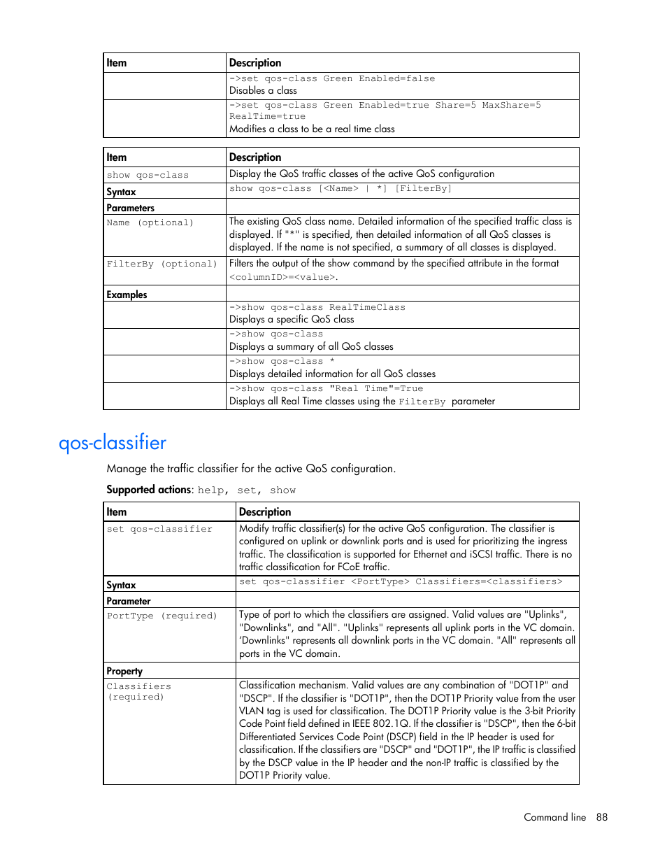 Qos-classifier | HP Virtual Connect FlexFabric 10Gb24-port Module for c-Class BladeSystem User Manual | Page 88 / 192